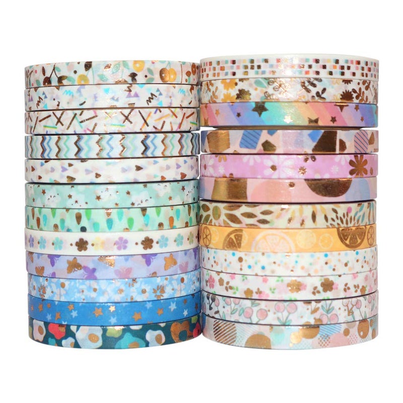 YUBBAEX 24 Rolls Skinny Washi Tape Set Gold Foil Print Decorative Tapes for Arts, DIY Crafts, Bullet Journals, Planners, Scrapbooking, Wrapping (Basic 5mm) - Image 2